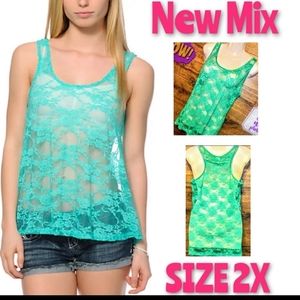 New Mix Lace Racerback Cami Top Size 2X NWOT